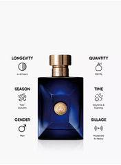 Versace Dylan Blue for men 100ml fragrance in an elegant blue bottle with golden accents