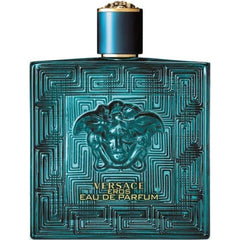 Versace Eros Eau De Parfum 200ml bottle in blue with Medusa head embossed and gold lettering