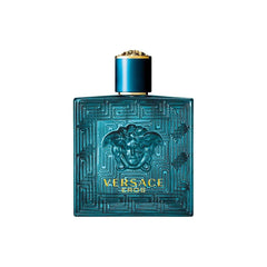 Versace Eros for men 100ml perfume bottle in teal with gold Medusa head and cap detailing