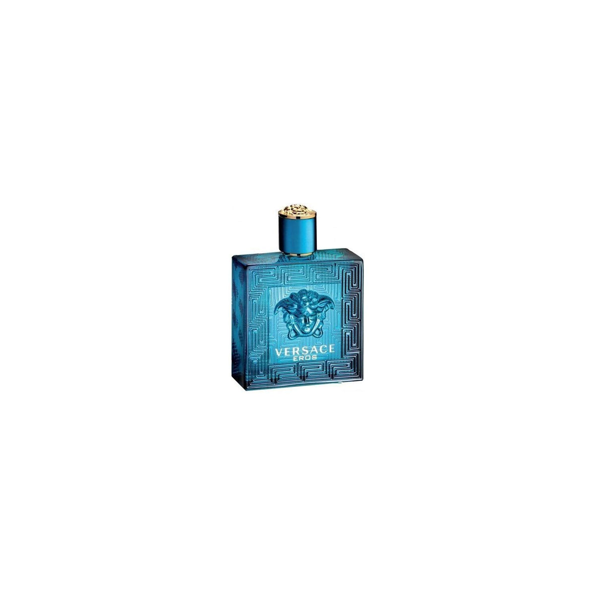 Versace Eros for men 100ml blue perfume bottle with gold cap and Medusa logo