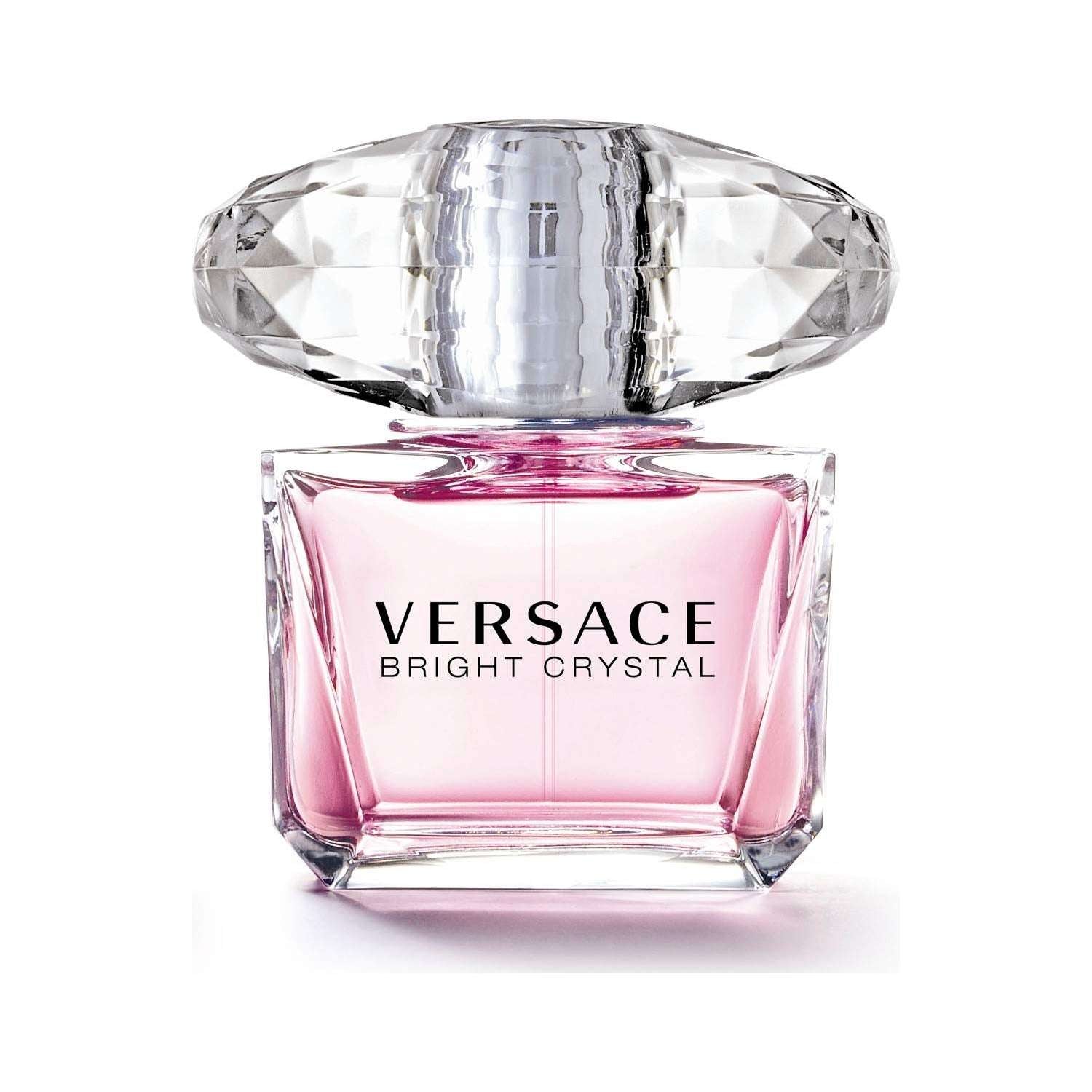 Versace Bright Crystal luxury Eau de Toilette for women in a pink liquid clear crystal bottle