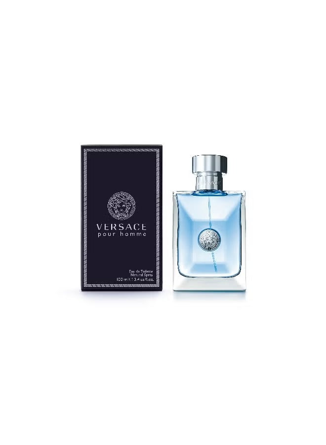 Versace Pour Homme EDT 100ml with a stylish blue bottle and elegant packaging for men