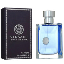 Versace Pour Homme eau de toilette set: blue bottle with silver cap and black box.