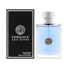 Versace Pour Homme eau de toilette set: blue bottle with silver cap and black box.