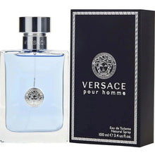 Versace Pour Homme eau de toilette set: blue bottle with silver cap and black box.