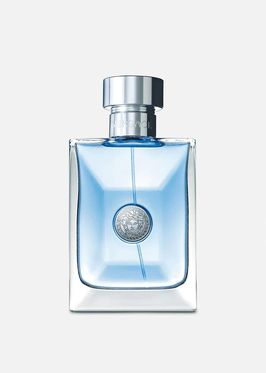 Versace Pour Homme perfume UAE bottle with light blue fragrance and silver cap in clear glass packaging