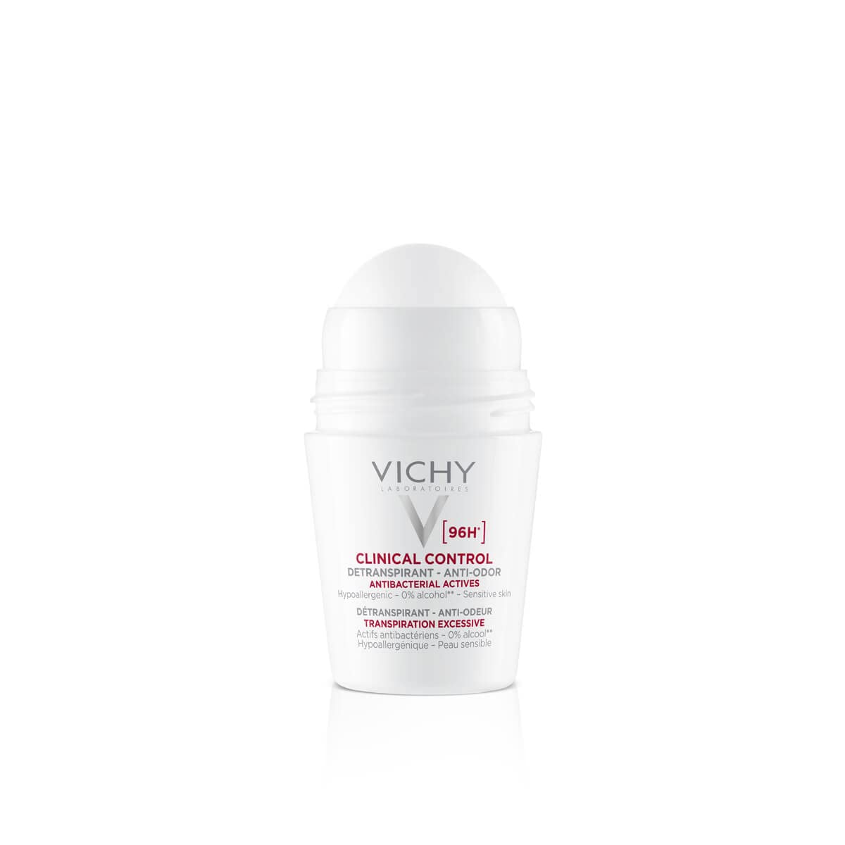 Vichy 96 hour deodorant for women in a roll-on bottle for long-lasting protection against sweat