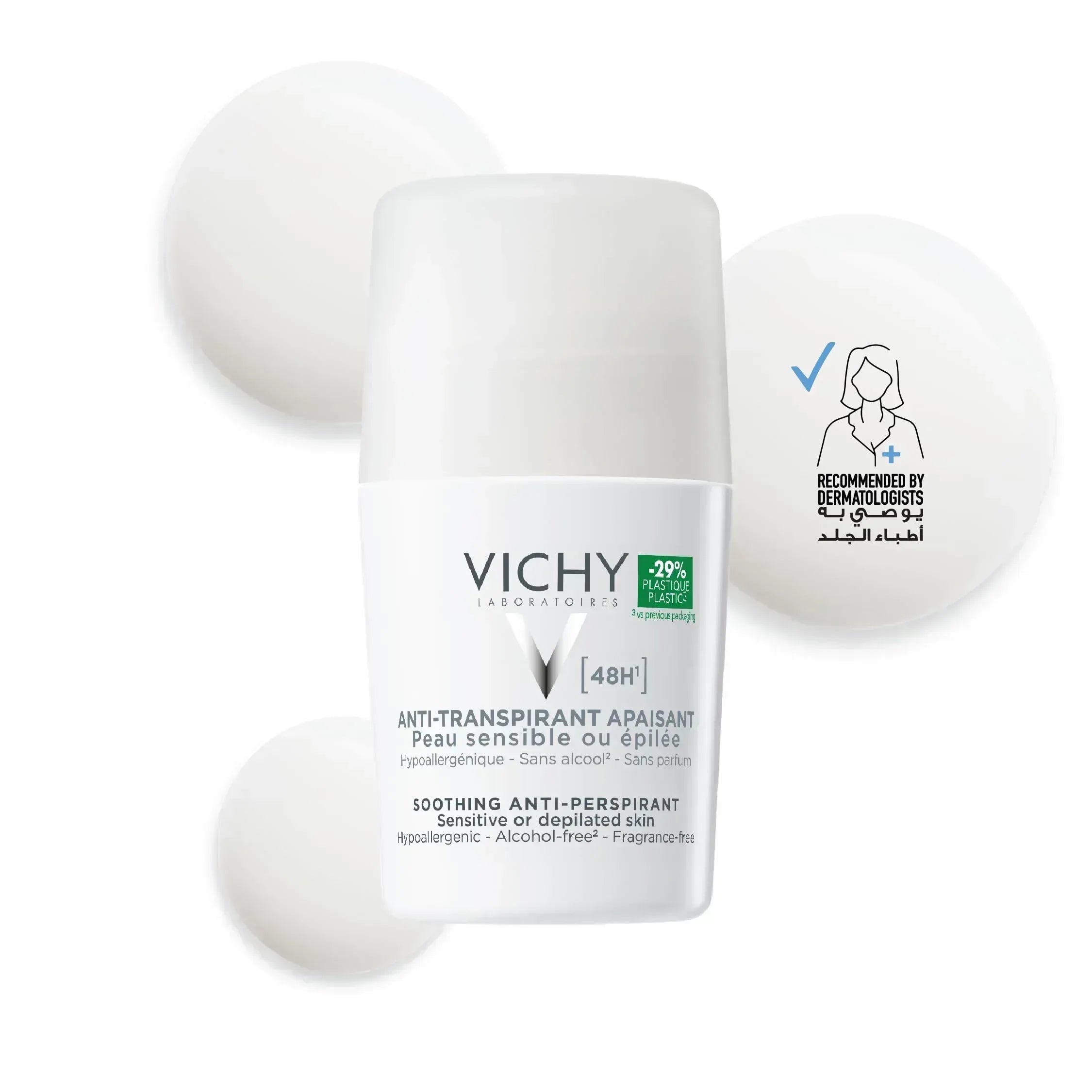 Vichy Soothing Roll-On Antiperspirant Deodorant for Sensitive Skin 50ml, 48-Hour Protection - Mumzar