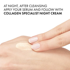 Vichy Collagen Specialist Night Cream being applied to hand for nighttime skincare routine