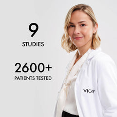 Vichy Dercos anti dandruff shampoo with expert showing studies and patient testing results