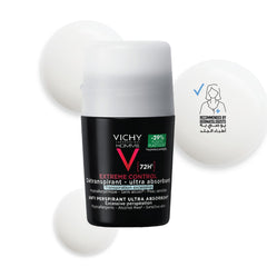 Vichy men's 72-hour antiperspirant in a sleek black and white bottle for effective sweat control