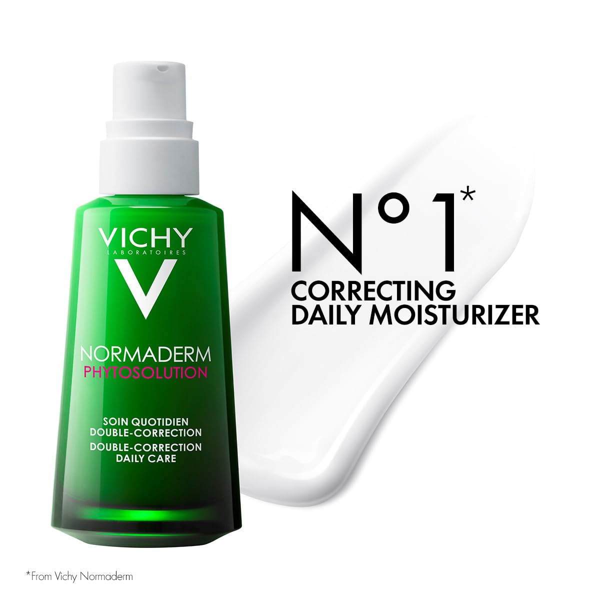 Vichy Phytosolution Dual Moisturizer for oily skin in a green bottle with a pump dispenser
