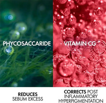 Moisturizer ingredient collage with Phycosaccharide green and Vitamin C red bubble textures