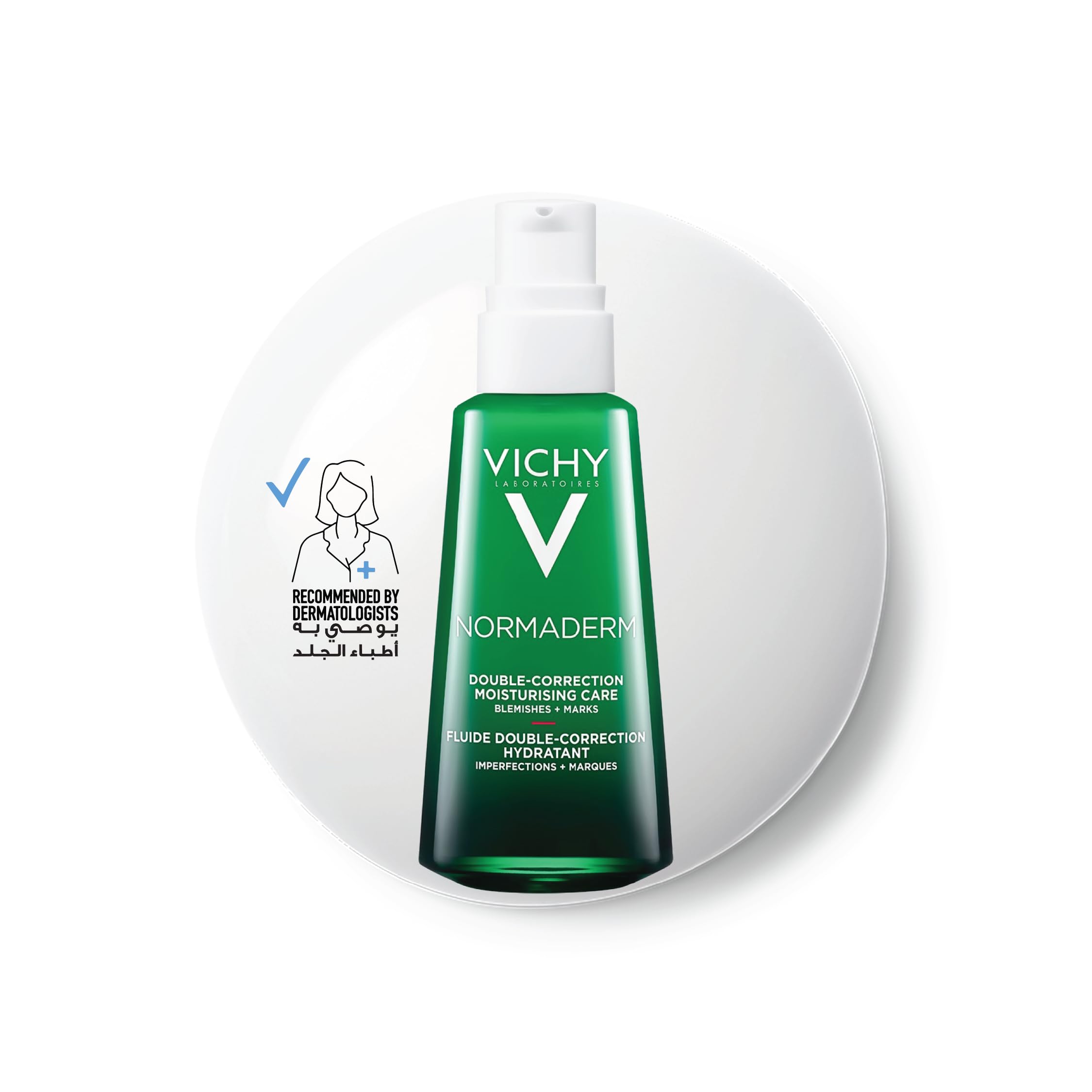 Vichy Phytosolution Dual Moisturizer for oily skin in a green bottle designed for hydration and skin correction