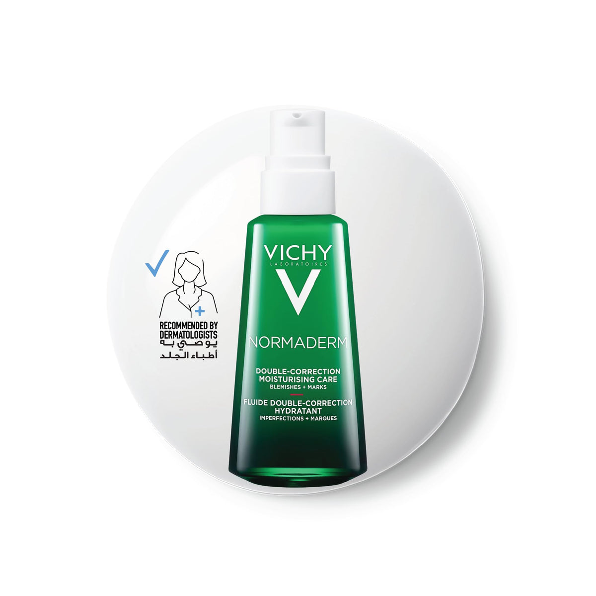 Vichy Phytosolution Dual Moisturizer for oily skin in a green bottle designed for hydration and skin correction