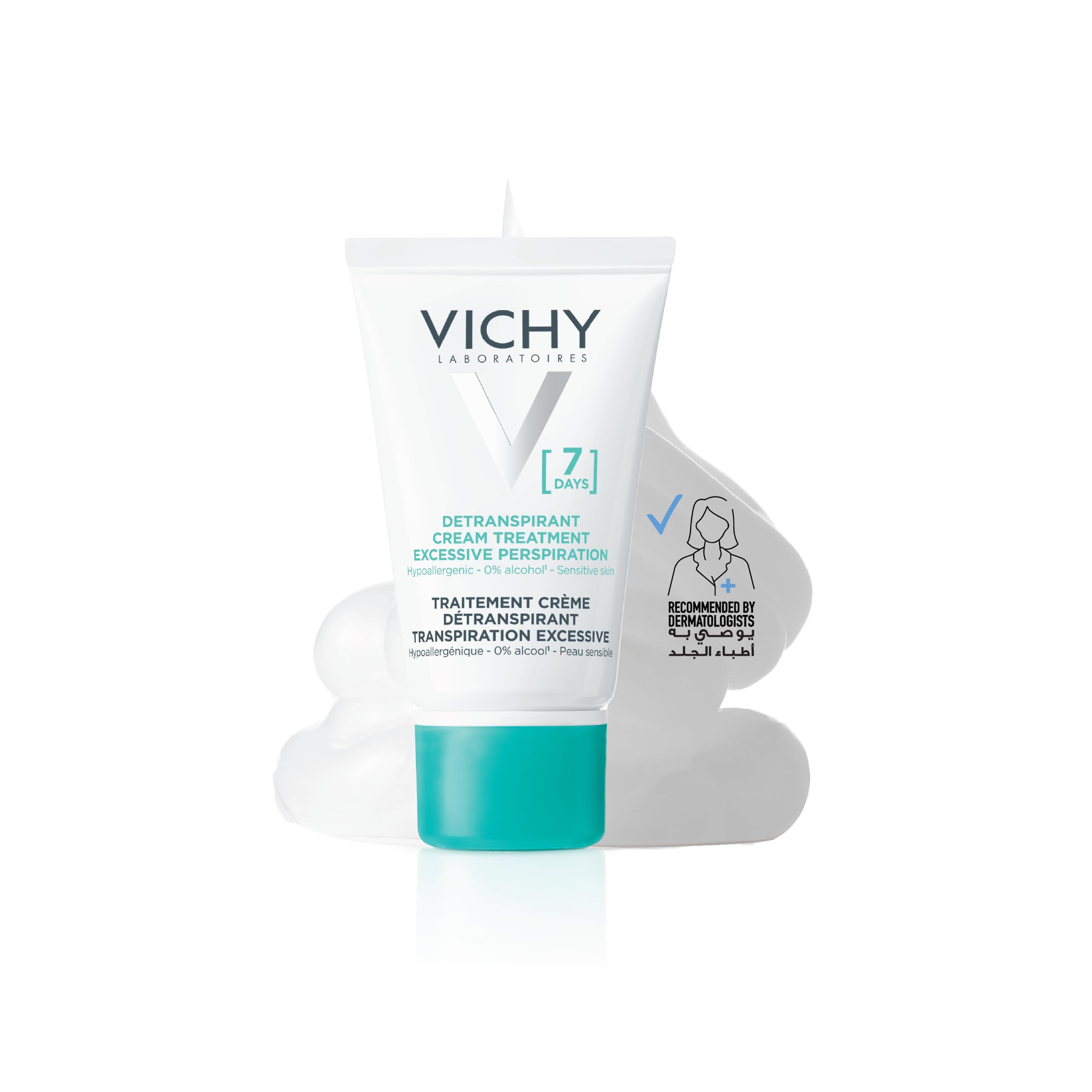 Vichy seven days antiperspirant cream in a tube for effective long-lasting sweat protection