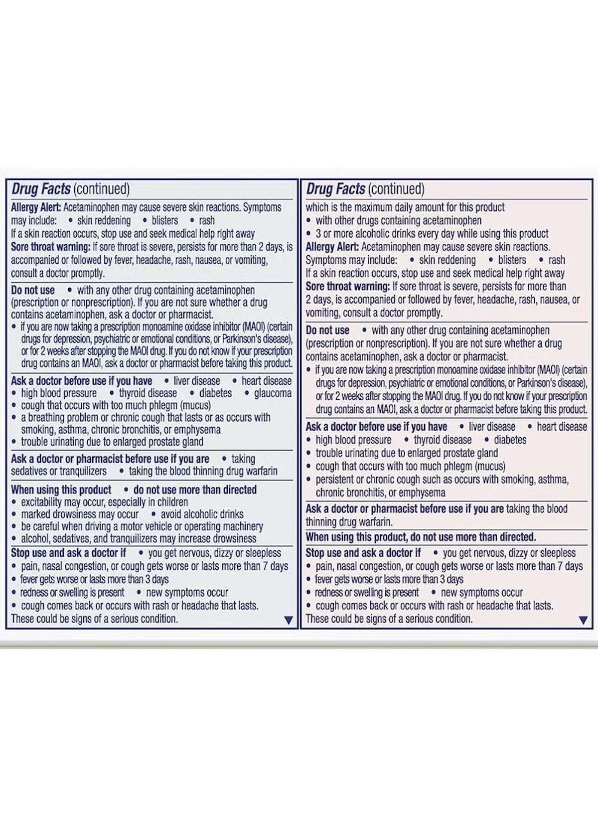 Vicks DayQuil and NyQuil Severe UAE drug facts label with dosage instructions and ingredient details