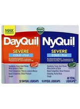 Cold and flu relief medicine box with DayQuil and NyQuil Severe label