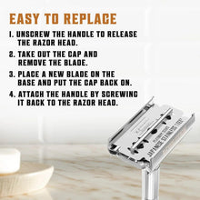 Safety razor head with cap removed to replace double-edge blades