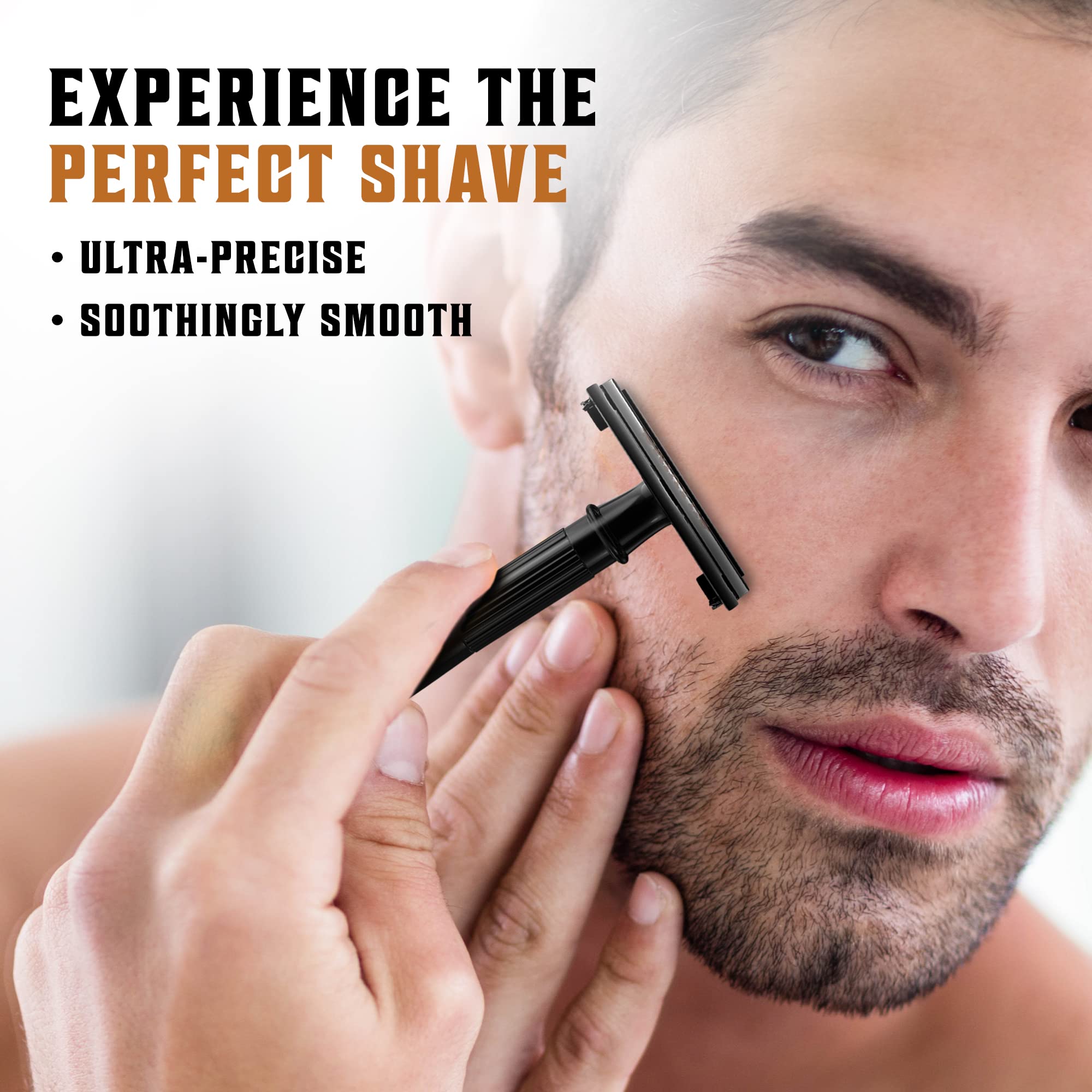 Man shaving with black safety razor close up showing smooth results double edge razor blades for men