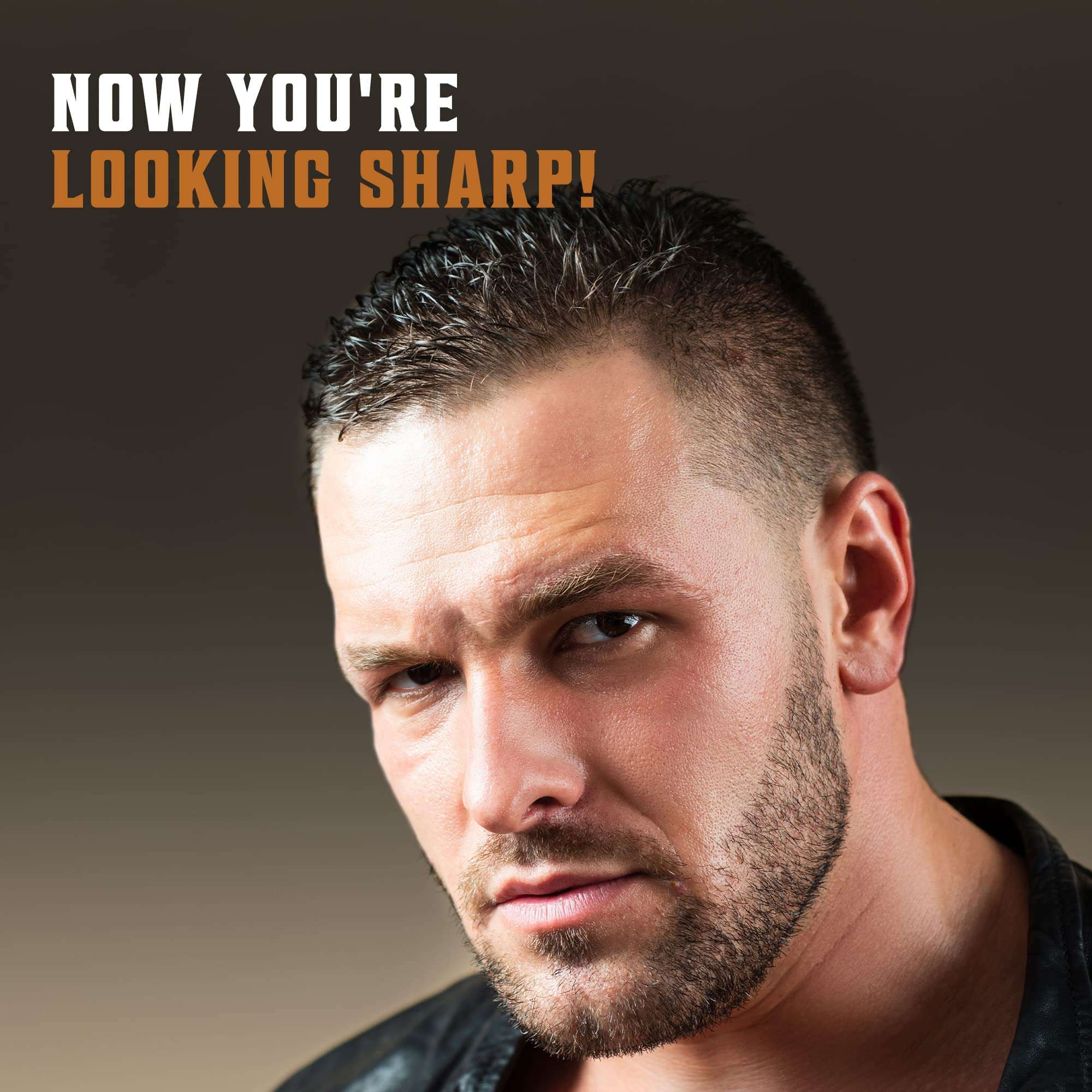 Close up portrait of man with trimmed beard and fresh shave promoting double edge safety razor for men from SHAVING REVOLUTION