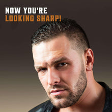 Shaving lather on a man's face with short hair