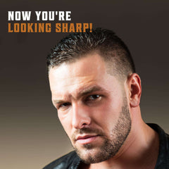 Close up portrait of man with trimmed beard and fresh shave promoting double edge safety razor for men from SHAVING REVOLUTION