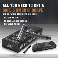 Shaving Revolution chrome textured handle safety razor kit with blades and cleaning brush double edge safety razor for men