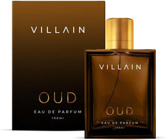 Villain Oud perfume for men 100ml bottle with gold cap and matching box packaging