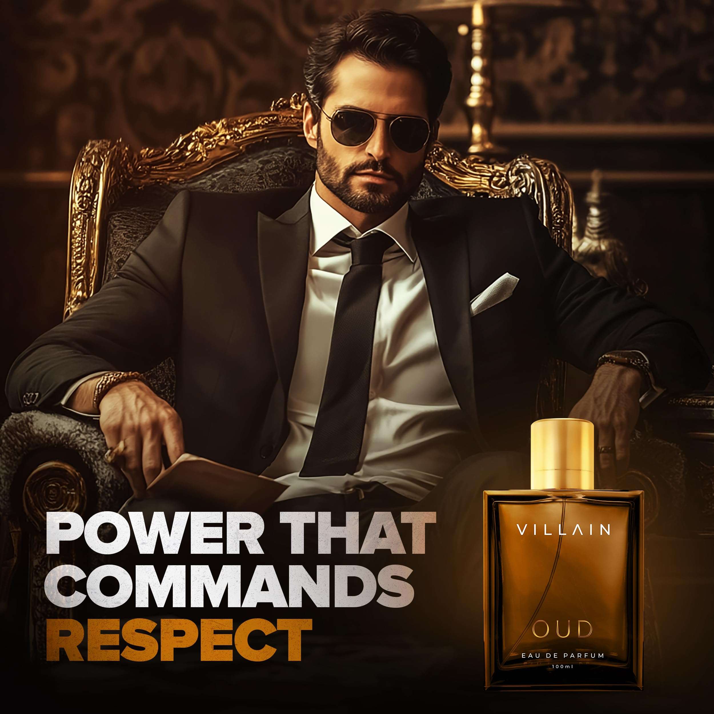 Oud perfume for men by Visit the VILLAIN Store with elegant dark glass bottle and gold cap