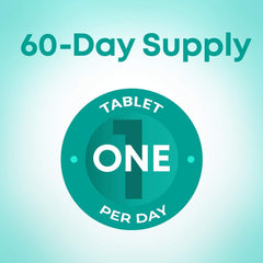 Vitabalans 60 day supply graphic showing one tablet per day badge for iron bisglycinate supplement UAE