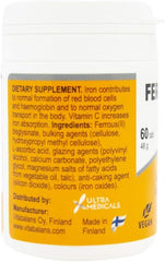 Vitabalans iron bisglycinate supplement UAE white bottle with yellow label 60 tablets vegan made in Finland