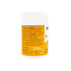 Vitabalans iron bisglycinate supplement UAE bottle with 60 vegan tablets yellow white label made in Finland