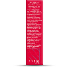 Feroglobin capsules UAE red box side label showing 30 slow release capsules details ingredients warnings and storage