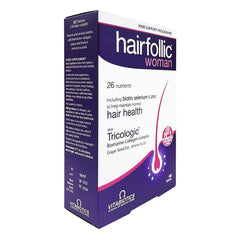 Hairfollic Vitabiotics Woman tablets UAE purple and white box showing 26 nutrients biotin selenium zinc for hair health