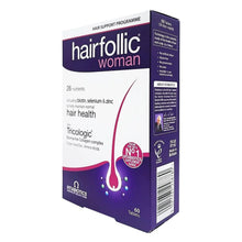 Hairfollic supplement box angled front with hair support programme and 60 tablets