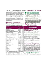 Pregnacare Before Conception vitamin box back with supplement facts and directions