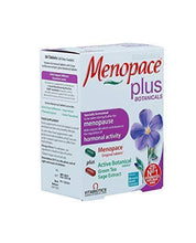 Menopace plus botanical tablets box showing 56 tablets text and purple flower