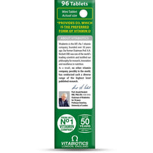 Vitamin D3 2000 IU supplement label, 96 mini tablets back panel