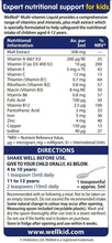 Nutrition table and directions for multi-vitamin liquid, for ages 4–12 years