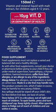 150 ml multi-vitamin liquid supplement panel, includes 10µg vitamin D