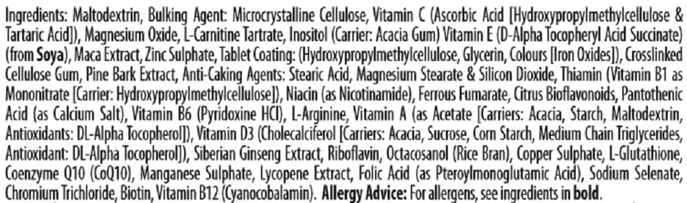 Close up of Wellman Conception Tablets for Men ingredients label by Vitabiotics showing vitamins minerals and dosages