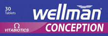 Wellman Conception front label showing 30 tablets and Vitabiotics branding