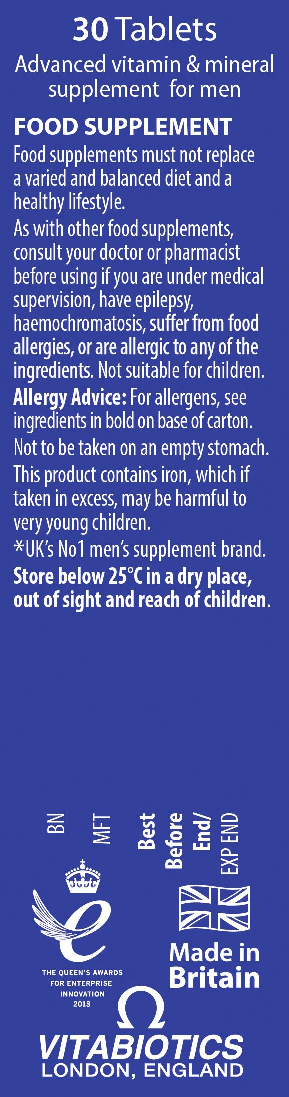 Wellman Conception Tablets for Men blue product label showing 30 tablets advanced vitamin and mineral supplement by Vitabiotics