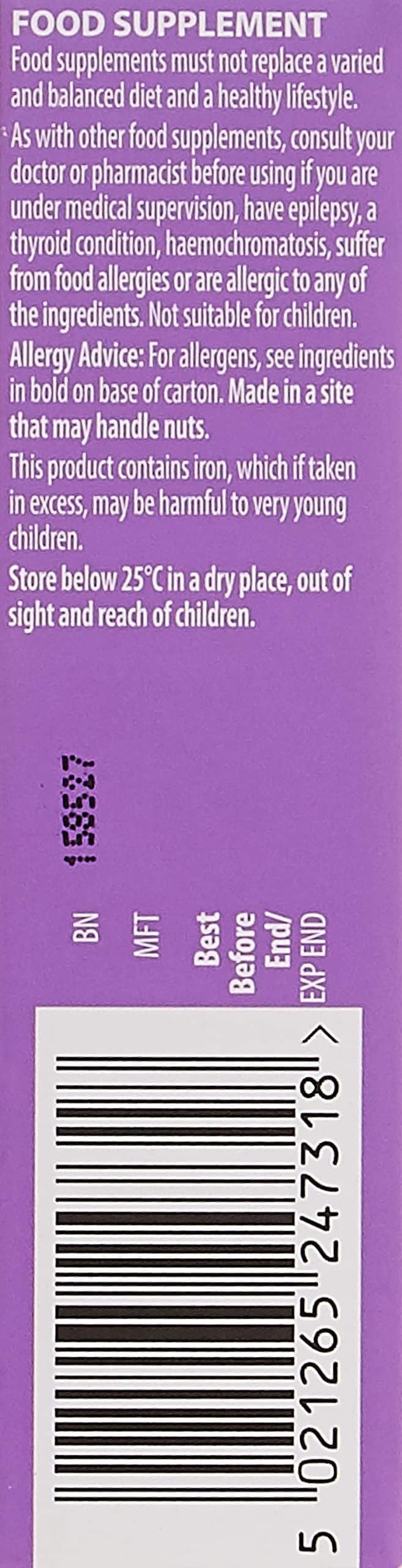 wellteen vitabiotics her 30 tablets purple supplement box side label showing ingredients warnings and barcode