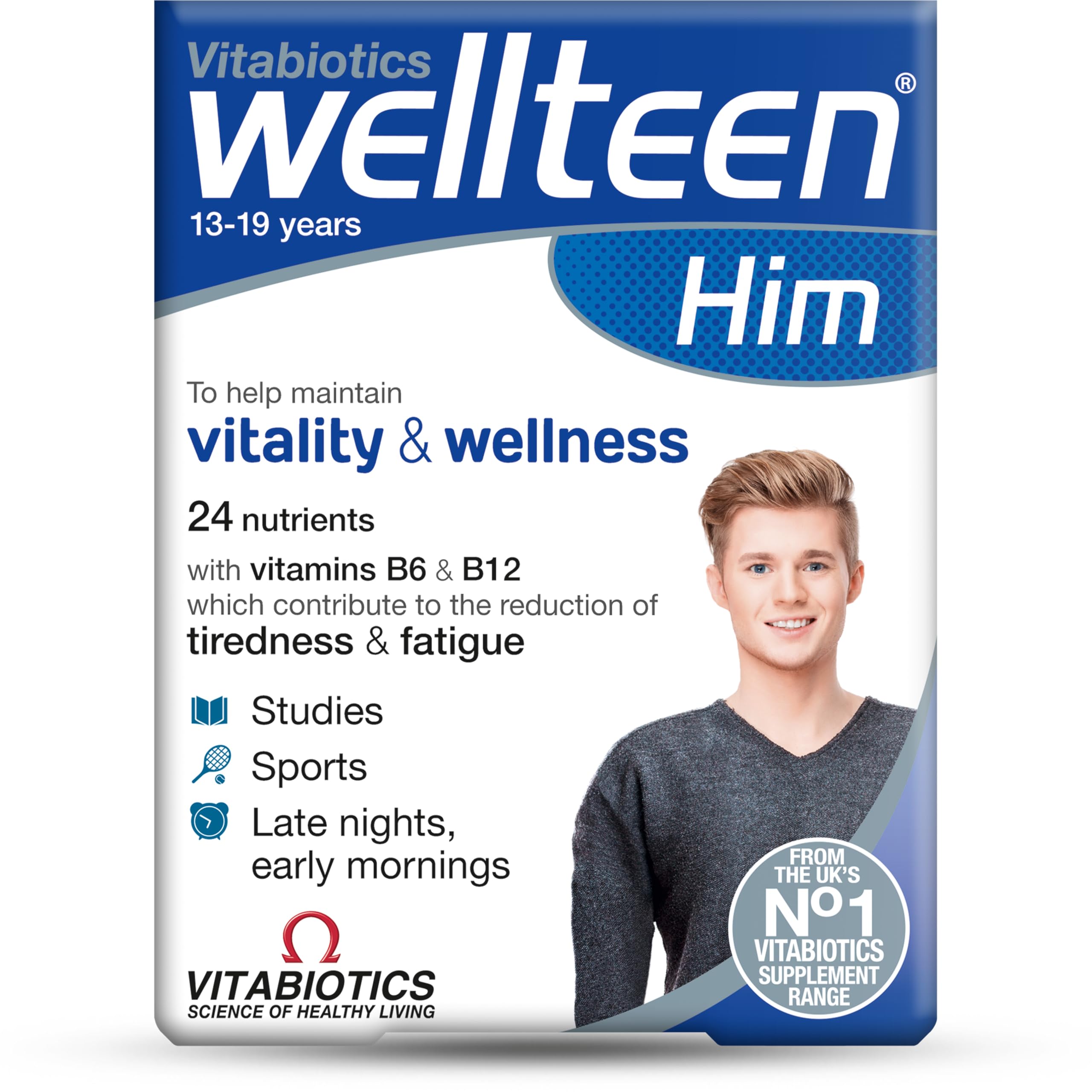 Wellteen Vitabiotics Him vitamins pack for teenage boys 13 to 19 promoting vitality and wellness