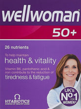 Wellwoman 50+ supplement box featuring 26 nutrients and UK No. 1 for women badge