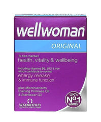 Vitabiotics Wellwoman Original vitamins purple box showing multivitamin formula for women health and vitality
