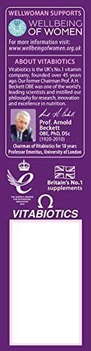 Vitabiotics Wellwoman Original vitamins purple supplement label with brand logos and product info