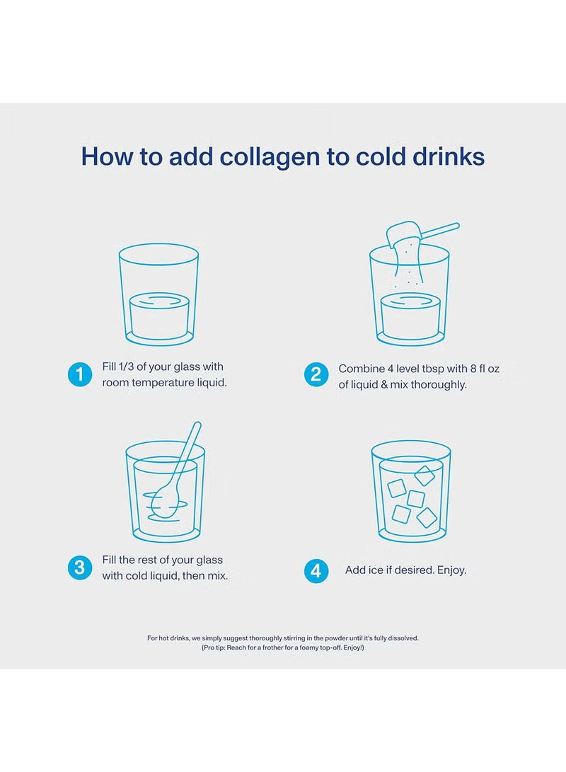 Instructions for adding collagen peptides powder unflavored to cold drinks for easy mixing